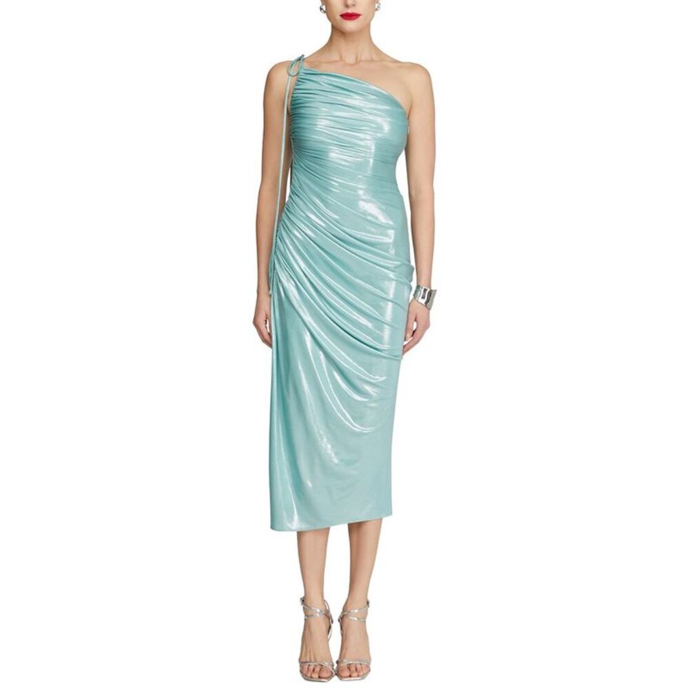Halston Womens Mona One Shoulder Midi Dress